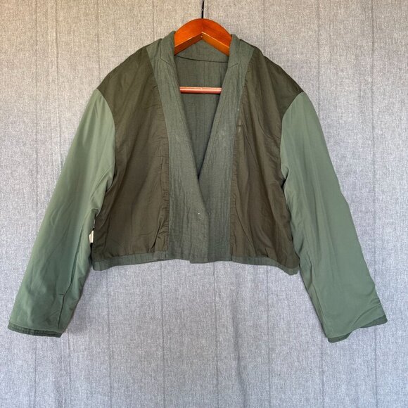 Madewell The Drop-Shoulder Linen Blend Foraged Green Boxy Crop Blazer Size XL - Picture 9 of 17